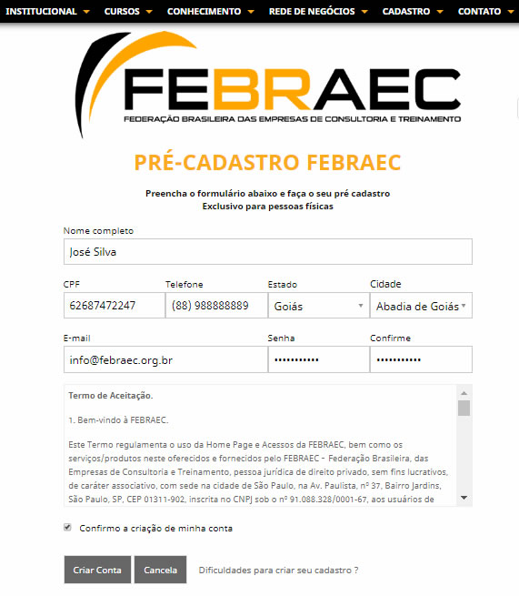 Cadastro FEBRAEC® - Passo a Passo
